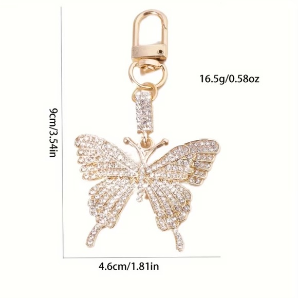 Rhinestone Gold Butterfly Bag Charm/Keychain NIP - Picture 4 of 4